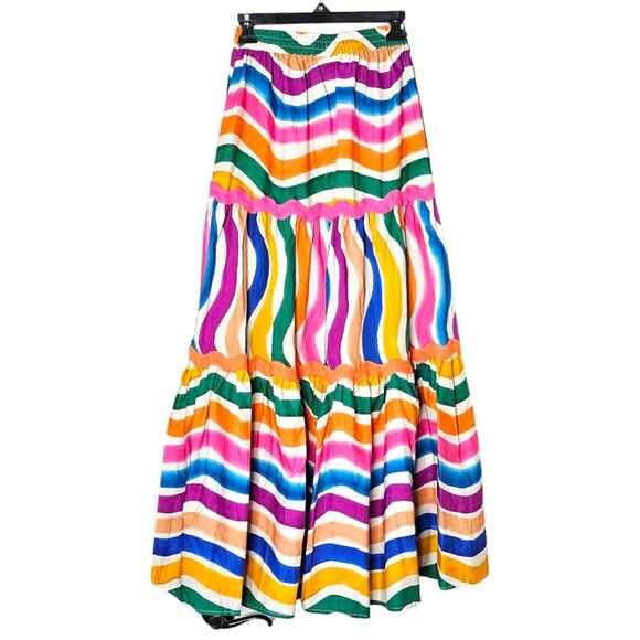 Farm Rio Dancing Stripes Maxi Skirt Size X-Small - Picture 11 of 13